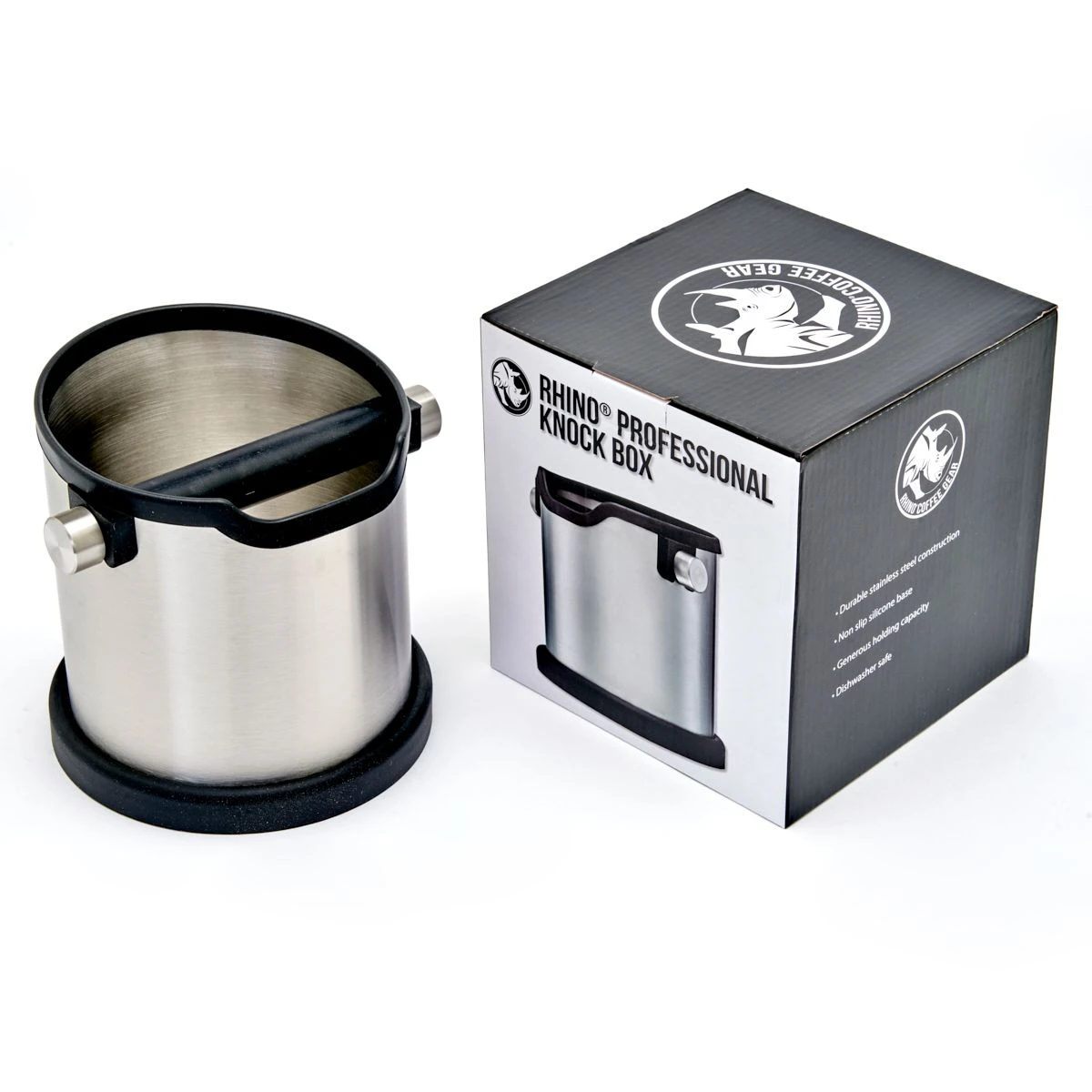 Voltage Coffee Supply Rhino Coffee Gear Rhino Countertop Stainless Round Knock Box - 7" 5 Voltage Coffee Supply Rhino Coffee Gear Rhino Countertop Stainless Round Knock Box - 7"